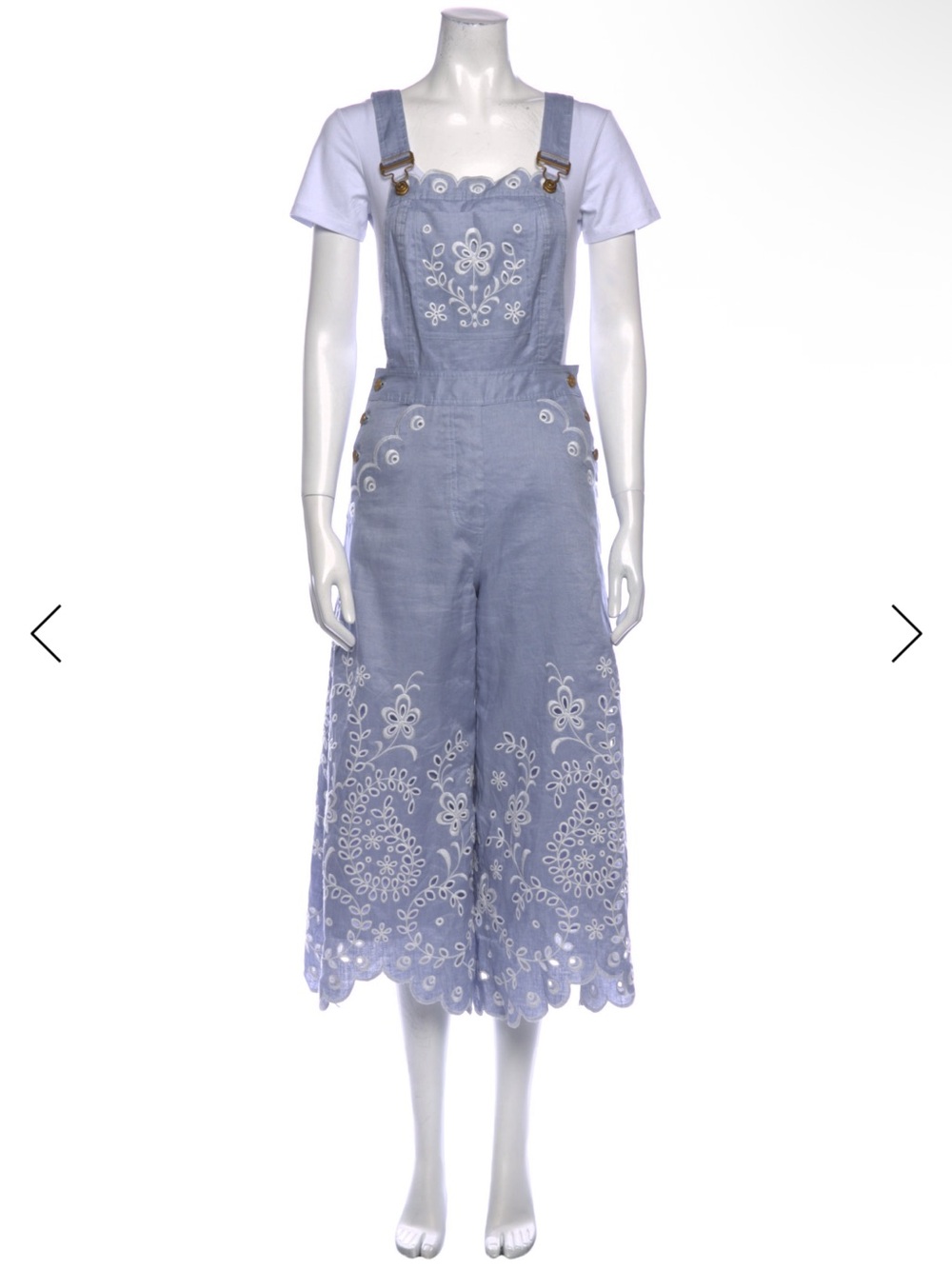 Zimmermann Light Blue Embroidered Linen Overalls